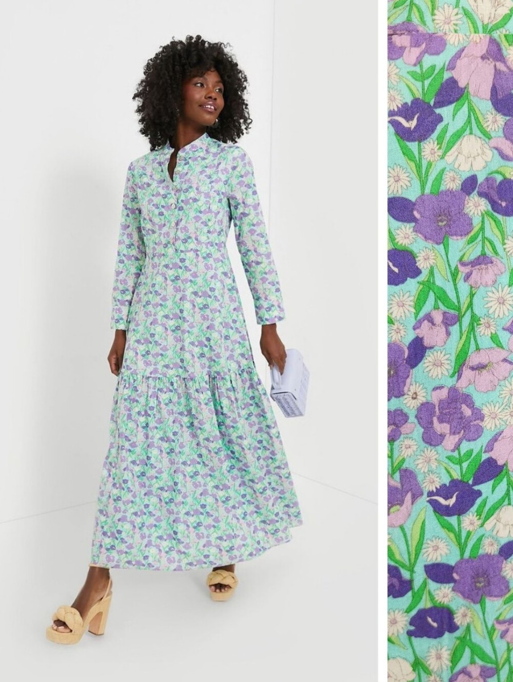 Hyacinth House Tuckernuck Purple & Green Floral Bellflower Maxi Dress SMALL
